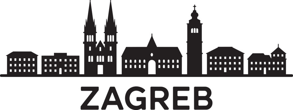 Zagreb city skyline silhouette with famous buildings and landmarks. modern flat vector