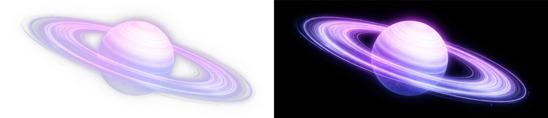 Glowing purple planet with luminous rings cosmic space energy and futuristic astronomy vector illustration on transparent background © Victoria