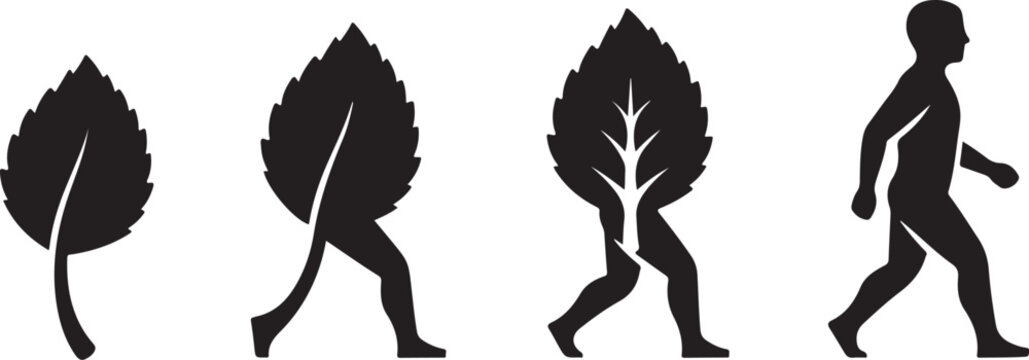 Evolution of Human and Tree Silhouette in Black Color