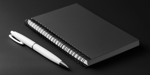 Black spiral notebook with white pen