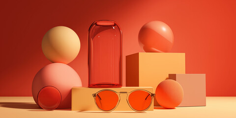 Abstract orange geometric shapes with sunglasses