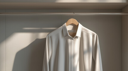 White dress shirt on wooden hanger