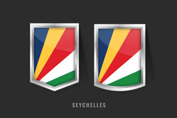 Obraz premium Vector Illustration of SEYCHELLES Label Logo. SEYCHELLES Badge Sign SEYCHELLES With Flag, Seychellois Product Label Banners Template.