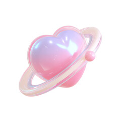 Pink Heart with Planetary Rings in Futuristic Style for Space and Love Themes