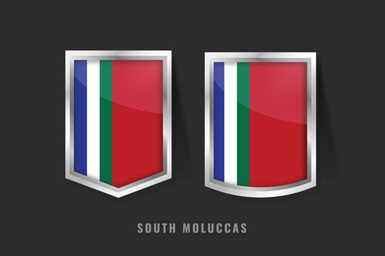Vector Illustration of SOUTH MOLUCCAS Label Logo. SOUTH MOLUCCA Badge Sign SOUTH MOLUCCA With Flag, South Maluku Product Label Banners Template.