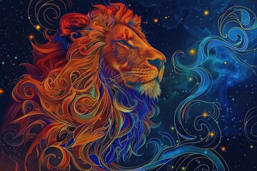 Abstract сomposition with concept of Leo zodiac sign symbol