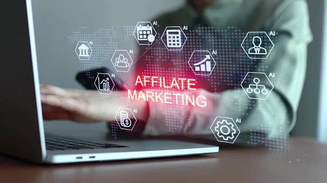 Person using laptop to explore affiliate marketing concepts and tools in a workspace setting.