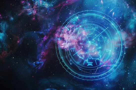 Abstract composition with zodiac circle in signs and symbols