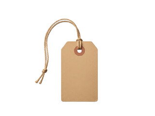 A rustic brown paper tag with a string attached, perfect for crafting and labeling. isolated on transparent background