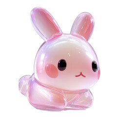 Cute Pink Bunny Toy with Large Eyes and Rounded Features on White Background