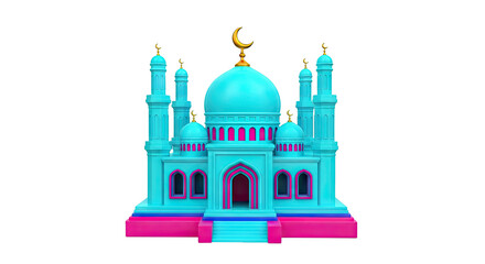 Fototapeta premium Cartoon Islamic Mosque with Crescent Moon