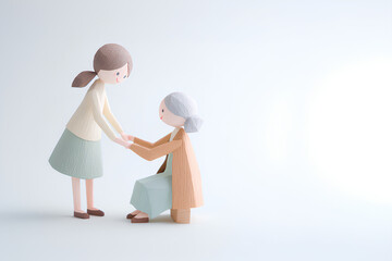 子供と高齢者に手を差し伸べるやさしい女性の思いやり
