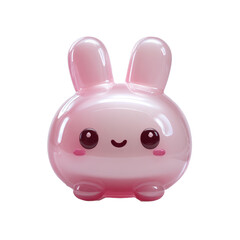 Cute Pink Bunny Toy with Large Eyes and Smiling Face in Soft Lighting for Children's Decor