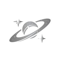 Stylized Silver Space Planet with Rings and Stars in Minimalist Design