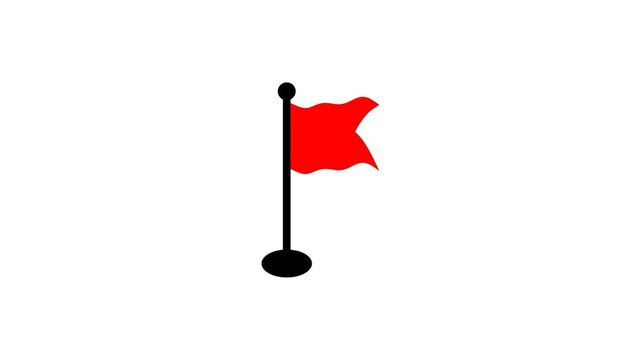 Red Waving Flag on Flagpole Animation for Warning Alert or Success Goal Symbol