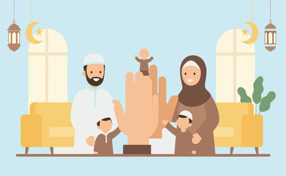 Family Celebrating Ramadan Together with Children.