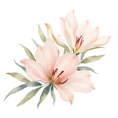 Fototapeta premium Soft Pink Lily Flowers Watercolor Arrangement