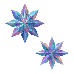 Abstract Blue Metallic Star Shapes with Iridescent Colors on White Background