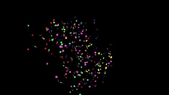 Confetti Burst from Direction with Alpha Channel, 4K ProRes 4444, Directional Burst, Colorful, multi color (Red Blue Yellow Green Pink Purple) - アルファ透過 紙吹雪 噴射パターンCG素材 方向バースト カラフル