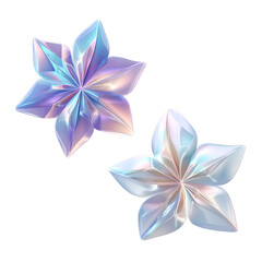 Abstract Iridescent Flower Shapes in Soft Pastel Colors on White Background