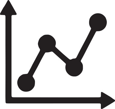 Graph icon with scattered data points and a trend line, representing regression analysis, statistical modeling, and machine learning datasets, designed in a bold black vector style