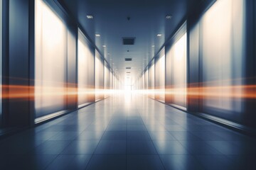 Fototapeta premium Long futuristic corridor with digital light streaks representing fast data transfer