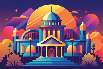 vector illustration of a church in night