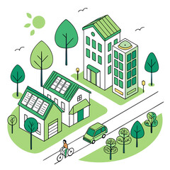 Modern residential neighborhood with families enjoying a sunny day outdoors