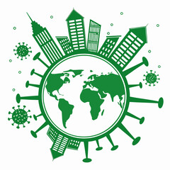Global sustainability with interconnected elements and green technology icons
