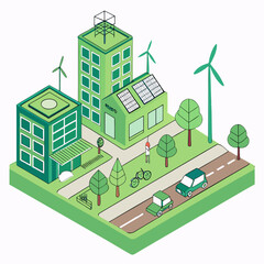 Sustainable cityscape with green energy and eco-friendly transportation