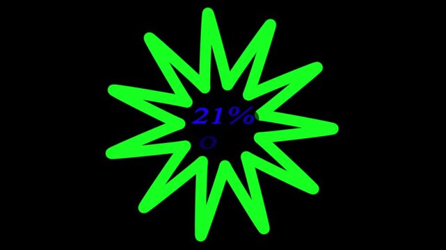 Starburst 21% Off Discount Badge on Black Background .Twenty one percent green icon on black background.