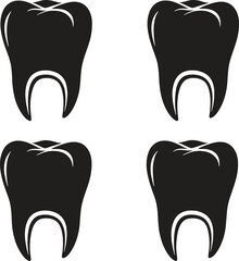 blackandwhite illustration of four teeth