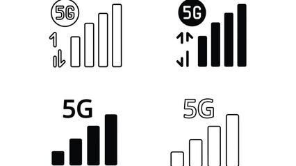 Obraz premium Different 5G network signal strength indicators on white background