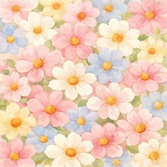 Obraz premium Pastel watercolor daisy flowers seamless floral pattern background