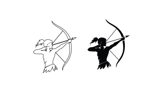Archery illustration set with woman aiming bow and arrow in different colors