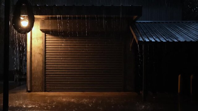 Dark Alleyway with Garage Door at Night.