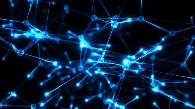 Two clusters of quantum particles moving in perfect sync in a dark cinematic space, illustrating non-local connection concept of quantum physics and entanglement