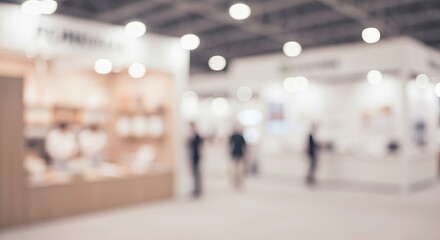 Naklejka premium Out of focus vibrant tradeshow atmosphere with modern interior and serene event background ambiance.