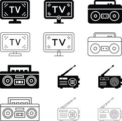 Minimalist Retro and Modern Media Devices Icon Grid