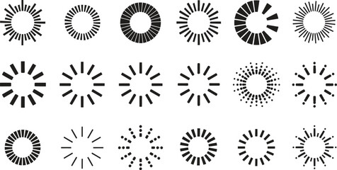 Collection of various radial line and dot burst graphic designs