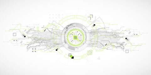 Abstract image of a computer chip in the middle of a wireframe sphere. Vector