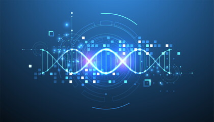 Obraz premium Scientific and technological background. Image of dna molecule with technological elements.