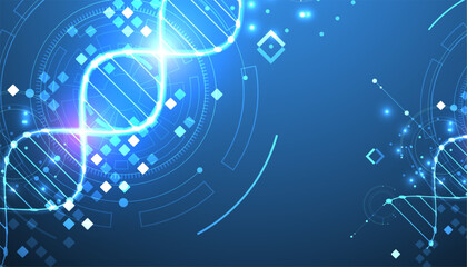 Obraz premium Scientific and technological background. Image of dna molecule with technological elements.