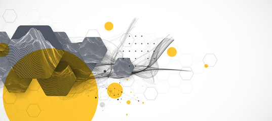 Fototapeta na wymiar Abstract composition with wireframe hexagons, dots, and lines. Vector