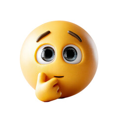 Thoughtful Yellow Emoji Ball with Hand on Chin and Large Expressive Eyes