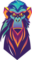 Glowing Neon Monkey Logo With Bioluminescent Gradient And Symmetrical Geometric Design On White Background