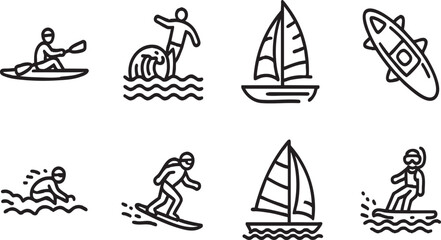 Fototapeta premium Water Sports and Summer Activities Linear Icon Set