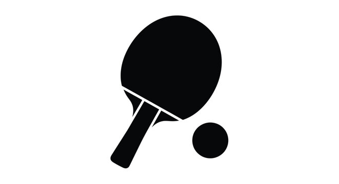 Black silhouette of a ping pong paddle and ball