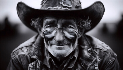 A portrait of a rodeo clown, Ai generated image