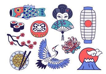 big set of vector hand drawn japanese  icons